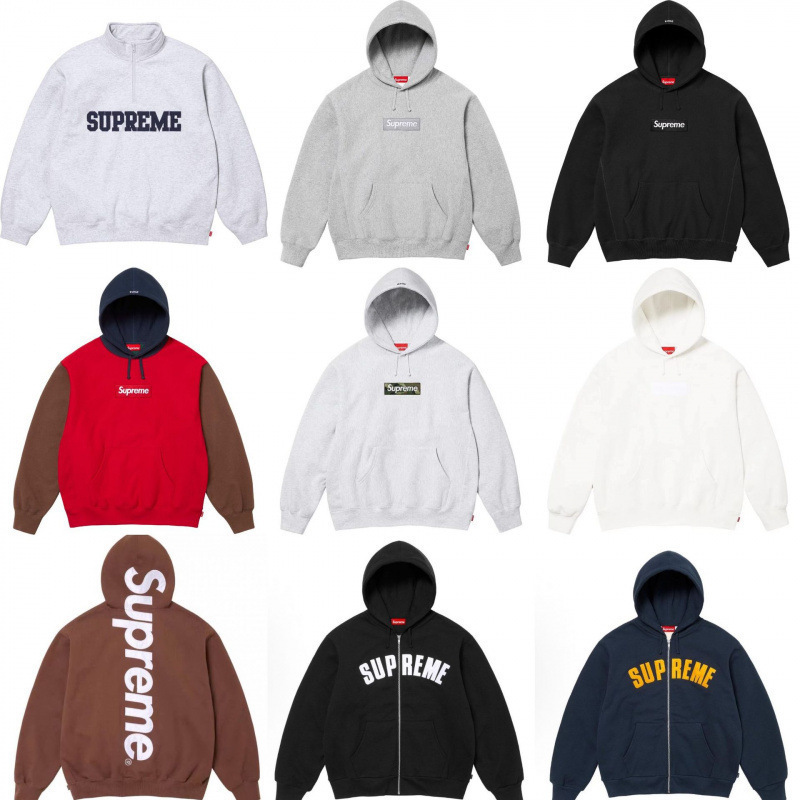High-end Supreme 25SS trendy brand HOODED SWEATSHIRT with large logo and fleece lining