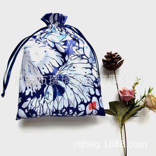 Factory Direct Sales Double-Sided Full-Print High-End Simulated Silk Jade Peicui Intimates Dust-Proof Storage Packaging Bag Drawstring