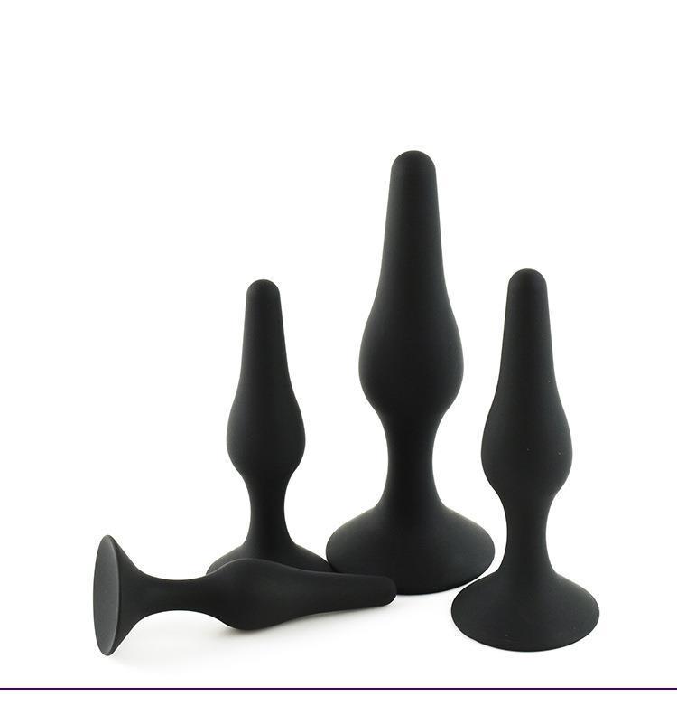 Silicone Anal Plug 4-Piece Set with Suction Cups, Black Body-Safe Training Kit — detail image 18