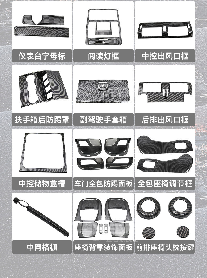 Suitable for Land Rover New Defender 90/110 Carbon Fiber Pattern Interior Decoration Stickers Accessories Steering Wheel Center Console Air Vent Modification