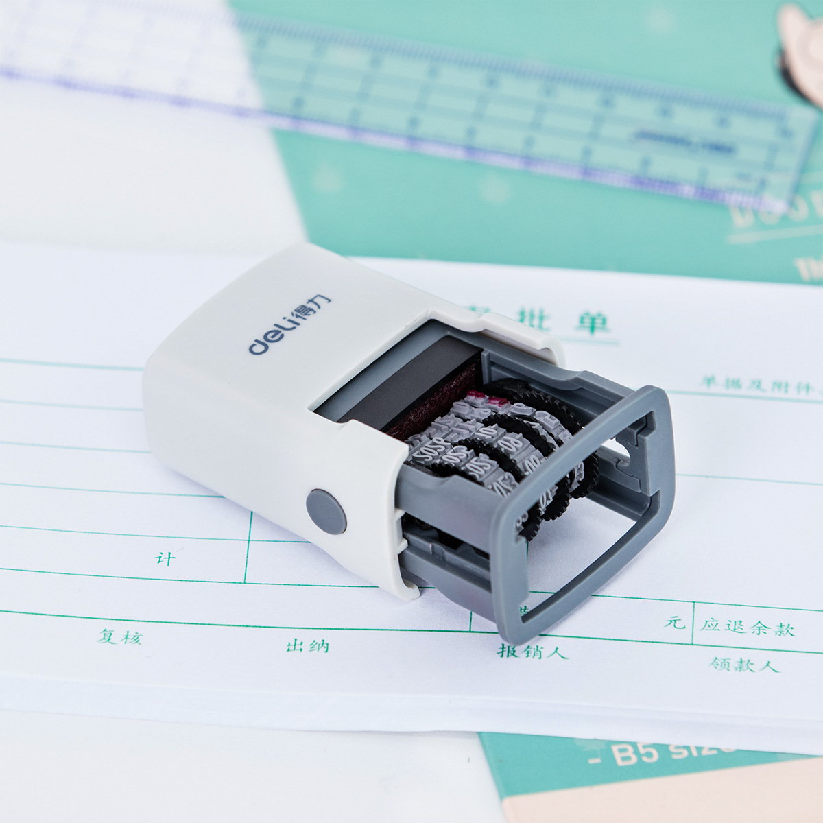 Deli 79951 sello de fecha ajustable Año Mes Día sello de tiempo tinta automática contraportada sello de fecha