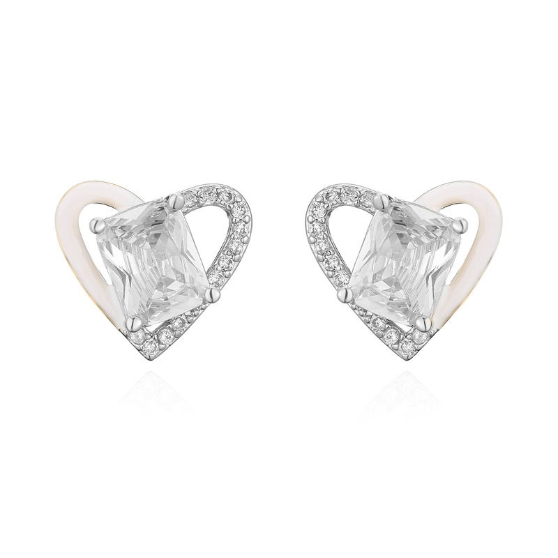 Fashion Heart Shape Copper Earrings Ear Studs Stoving Varnish Artificial Gemstones Copper Earrings