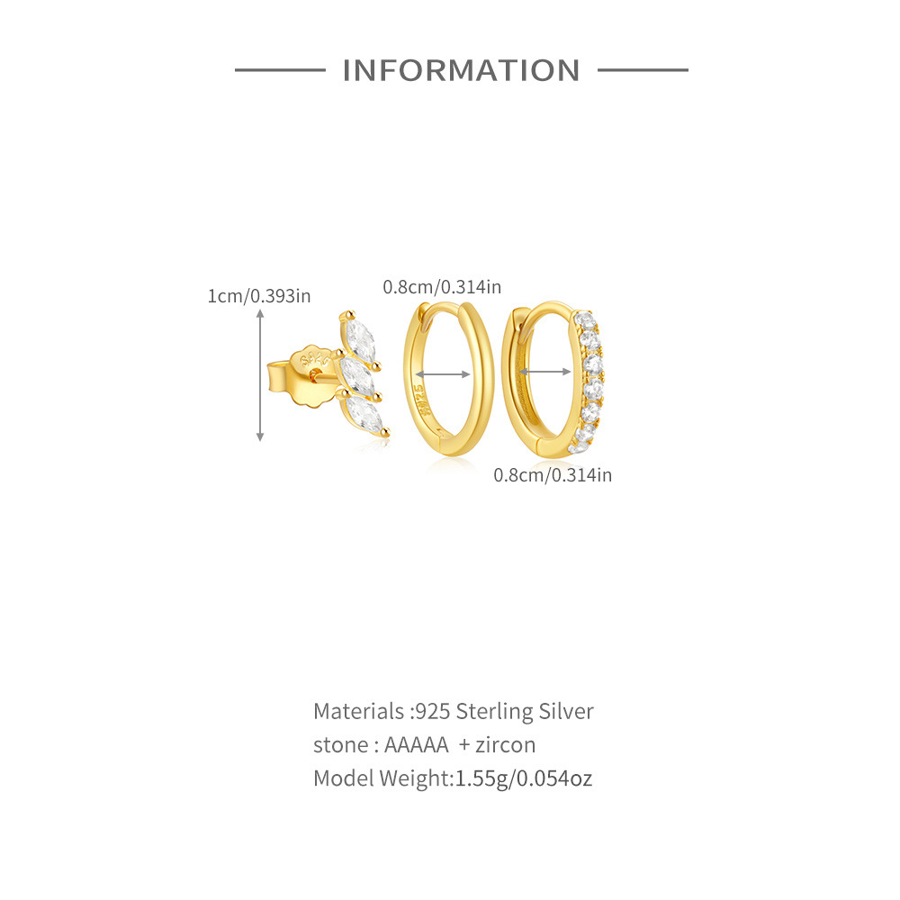 1 Set 925 Sterling Silver Zircon Geometric Earrings Ear Studs display picture 9