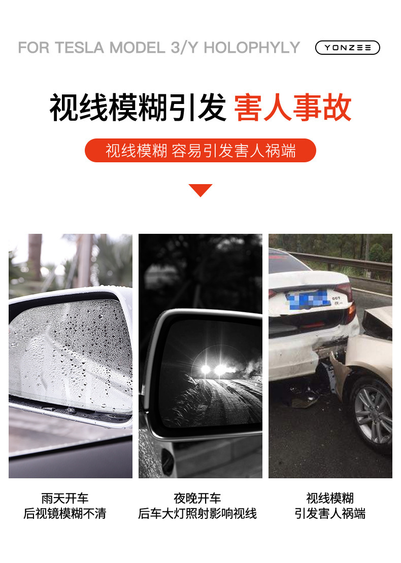 Suitable for Tesla Model 3Y Rearview Mirror Rainproof Film, Nano Anti-Fog Rearview Reflective Reversing Mirror Waterproof Film
