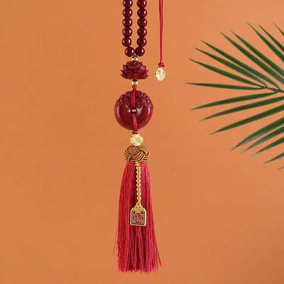 New Beaded Cinnabar Safety Car Pendant Safety Buckle Car Hanging Ornament Rearview Mirror Lotus Pendant Tassel Decoration (Car hanging) - pi-xiu-ping-an-bead-chain-coffee-hat-tassel-car-hanger