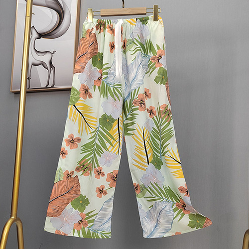 Cotton-silk sleep pants for women, summer thin model, artificial cotton wide-leg pants, suitable for autumn and winter wear, loose home pants, nine-quarter length, high-waisted