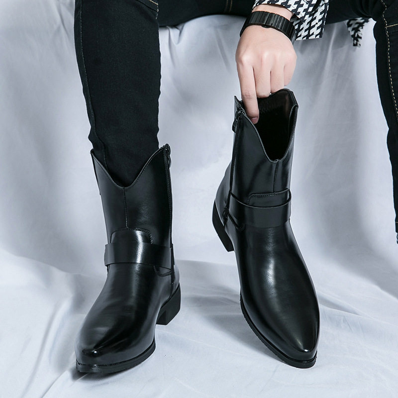 Giày bốt Martin nam cổ cao mũi nhọn kiểu Anh, khóa kéo bên, gót thấp 1–3 cm — 92342 màu đen, 92342màu nâu