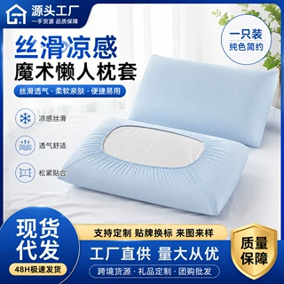 新款丝滑魔术懒人可扩扯凉感锦氨枕套 一只装纯色简约松紧款单人