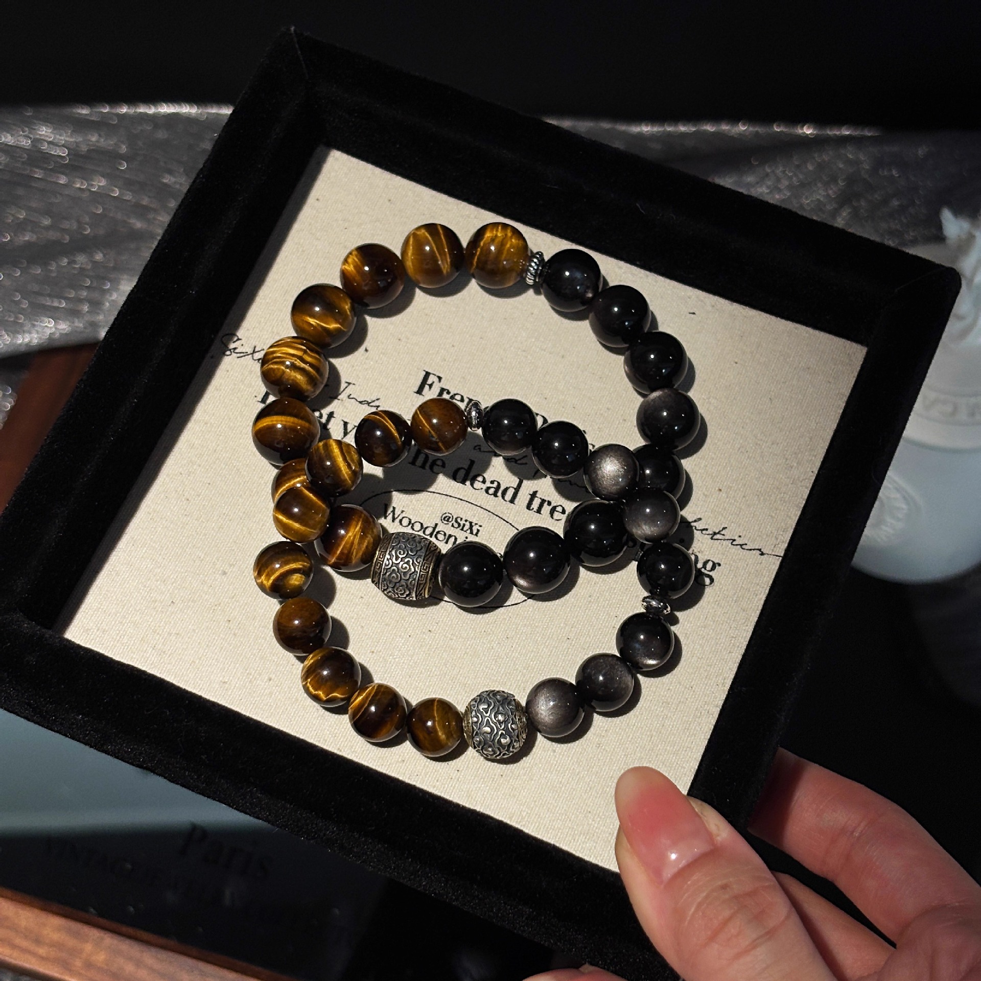 Tiger Nebula Good Luck Natural Tiger Eye Stone Silver Wealth Transfer Obsidian Couple Bracelet Bracelet Commemorative Birthday Gift