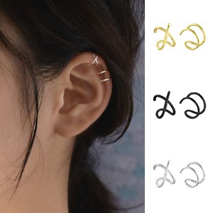 Double-Line Cross Ear Clip, Personalized and Cool Non-Pierced Ear Bone Clip Earrings and Ear Hooks for Male and Female Couples