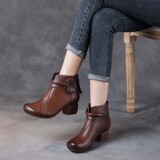 Кожаные этнические короткие сапоги для матери, воловья кожа, этнический стиль, в цветочек, мягкая подошва