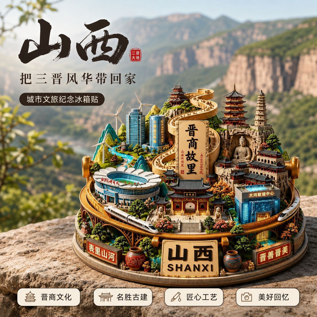 【山西】网红爆款金属浮雕旅行冰箱贴旅游纪念伴手礼装饰山西特色