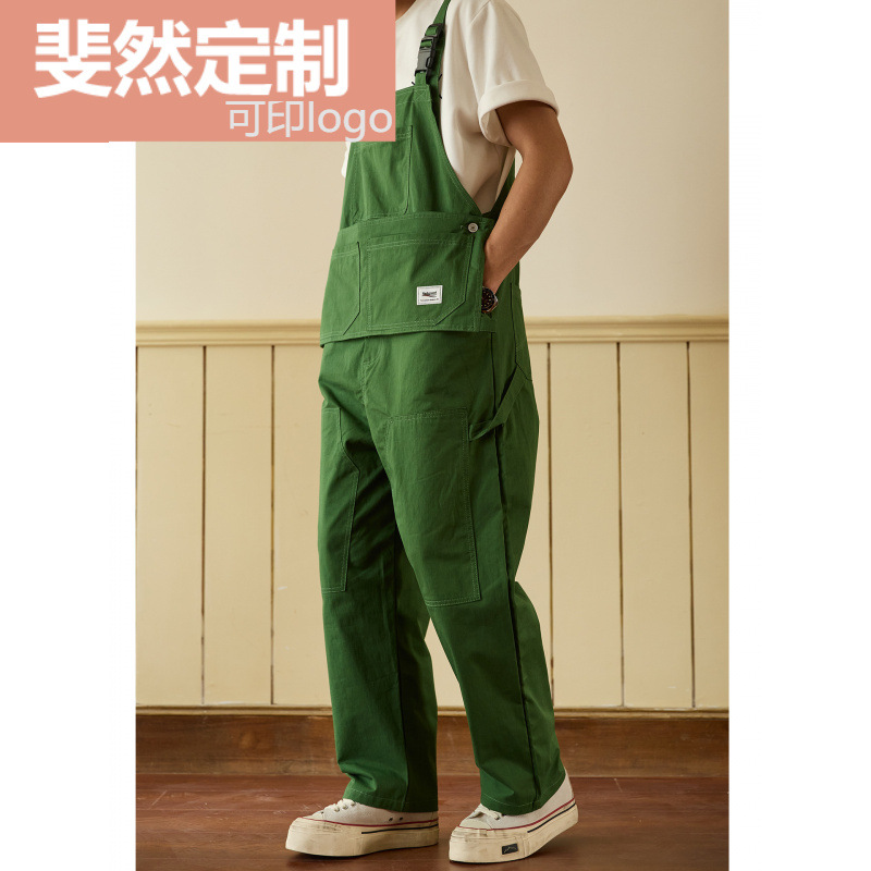 Printed Logo American Cargo Jumpsuit Men's Trendy Straight Loose Multi-Pocket Casual Pants Men's Overalls