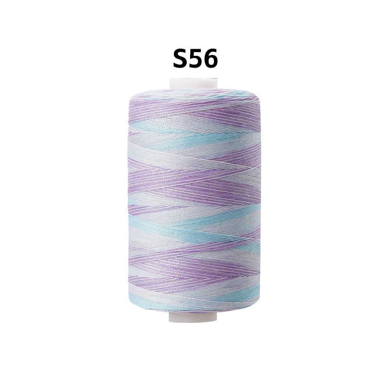 Línea multicolor de poliéster línea de prendas de vestir sección arco iris teñida línea de aguja manual línea de costura multicolor 402 hilo de costura de color