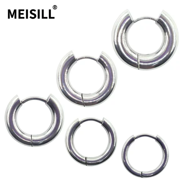 Meier Stainless Steel Plain Hoop Earrings Smooth Surface Coil Ear Clips 316F Stainless Steel Simple Round Wire Earrings Jewelry Factory
