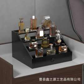 木制新款古龙水收纳架4层古龙水展示架带抽屉阶梯式香水整理
