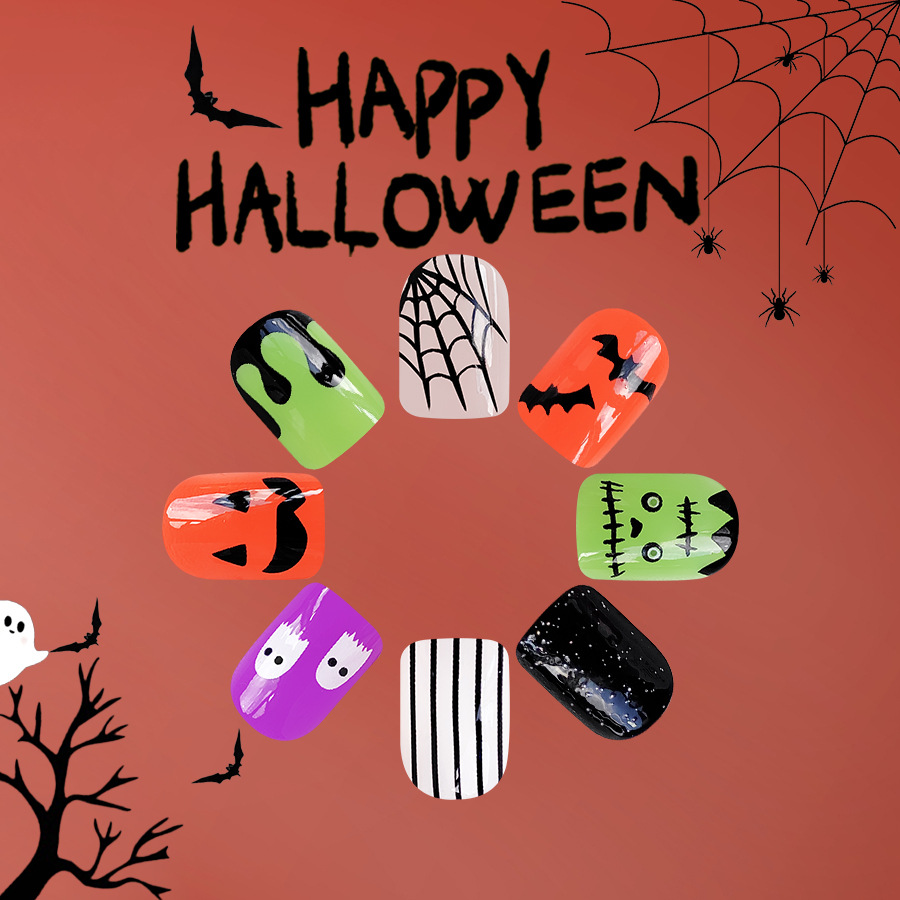 Short Glistening Face Shimmering Halloween Bat Ghost Cobweb Wear Nail Art Patch Sweet Cool Cute Ladies 24 Pieces_voghion.com