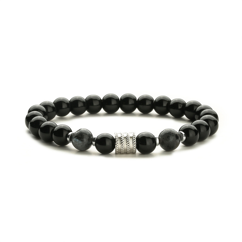 Nueva venta caliente transfronteriza de acero inoxidable ojo de tigre obsidiana cuentas negras brillantes pulsera de los hombres pulsera de piedra natural pulsera de los hombres y las mujeres