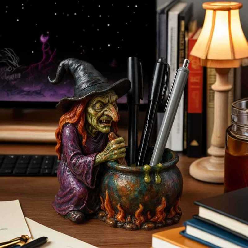 跨境万圣节哥特式Magic Witch Cauldron Pen Holder魔法女巫笔筒|undefined