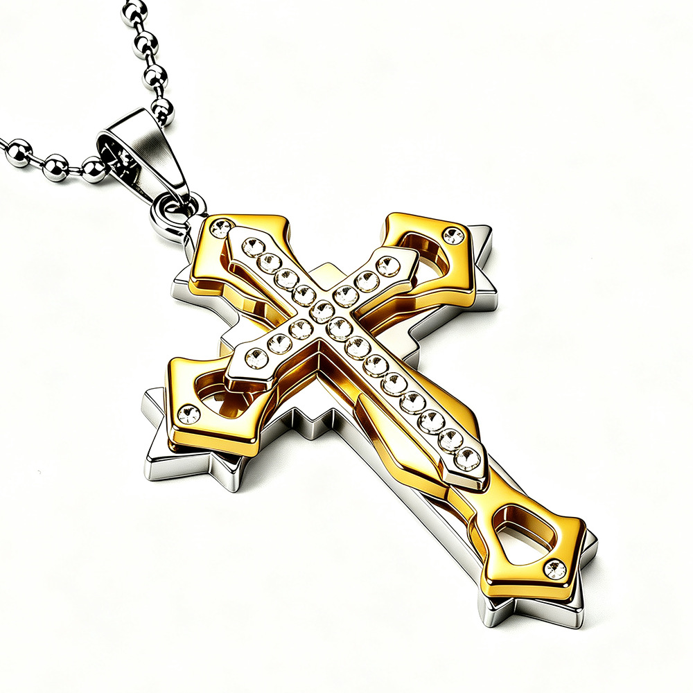 Collar con Colgante de Cruz para Hombre, Estilo Europeo y Americano, con Diamantes, en Plata, Oro y Negro, Novedad 2026, Venta al Por Mayor