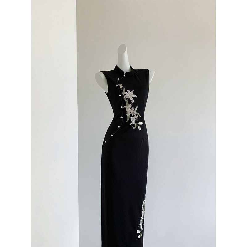 【Black Lily】New Chinese-Style Black Improved Qipao with Heavy Embroidery, High-End National Style Dress for Wedding Toasting