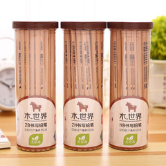 Reliable solid wood pencils, triangular hexagonal bucket-packed pencils, HB/2B plain writing student pencils, stationery wholesale