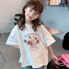 2025夏季新款女童短袖T恤夏装儿童洋气纯棉卡通印花中大童半袖T恤