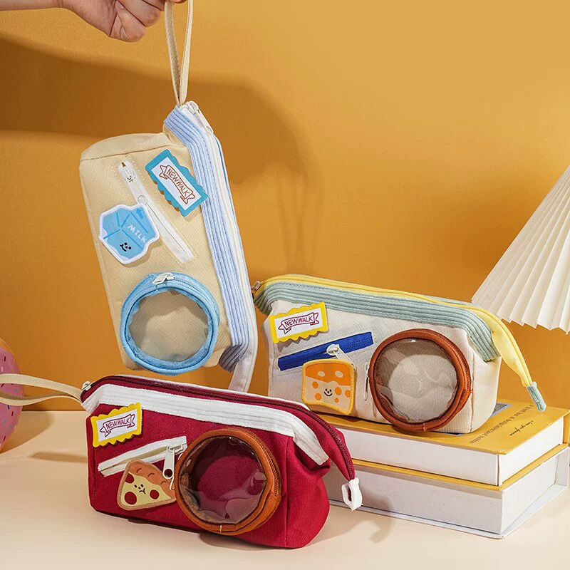 Милый пенал для карандашей в виде пищевого пакета, сырная пицца, стильный, большой вместимости, популярный студенческий пенал для канцелярии, контрастный цветной пенал для карандашей