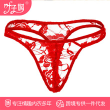 叶子媚 情趣内裤外贸批发 透明蕾丝丁字裤男U凸性感透视低腰t裤