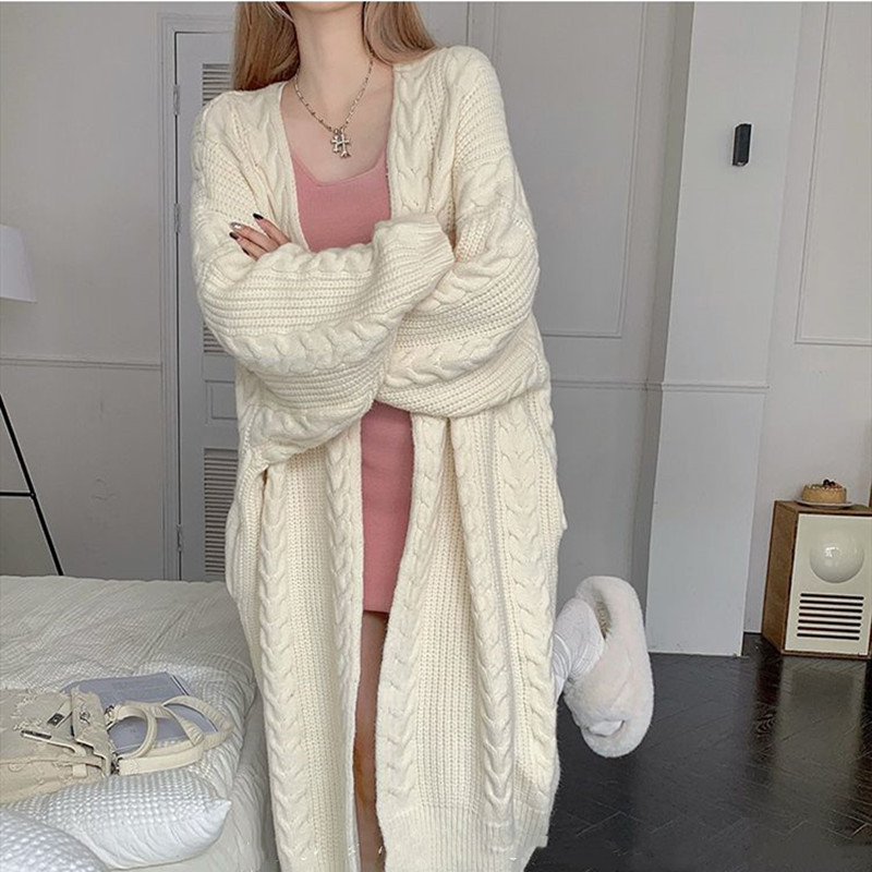 Vintage Lazy Style All-match Knitted Hemp Pattern Autumn and Winter Loose Thick Warm Long Cardigan Sweater Coat Women's Clothing Vintage Lazy Style All-match Knitted Hemp Pattern Autumn and Winter Loose Thick Warm Long Cardigan Sweater Coat Women's Clothing