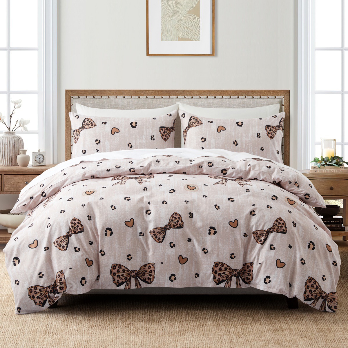 Bow-Knot Bedding Set – Brushed Polyester, Reversible Design, Fits US/EU/AU Beds (Twin/Queen/King)_voghion.com
