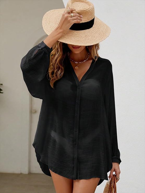 Camicia da donna estiva in Tencel, bambù e cotone, tinta unita, copricostume da spiaggia/bikini_voghion.com