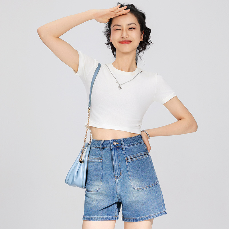 [와이드 레그 데님 쇼츠] 다크블루