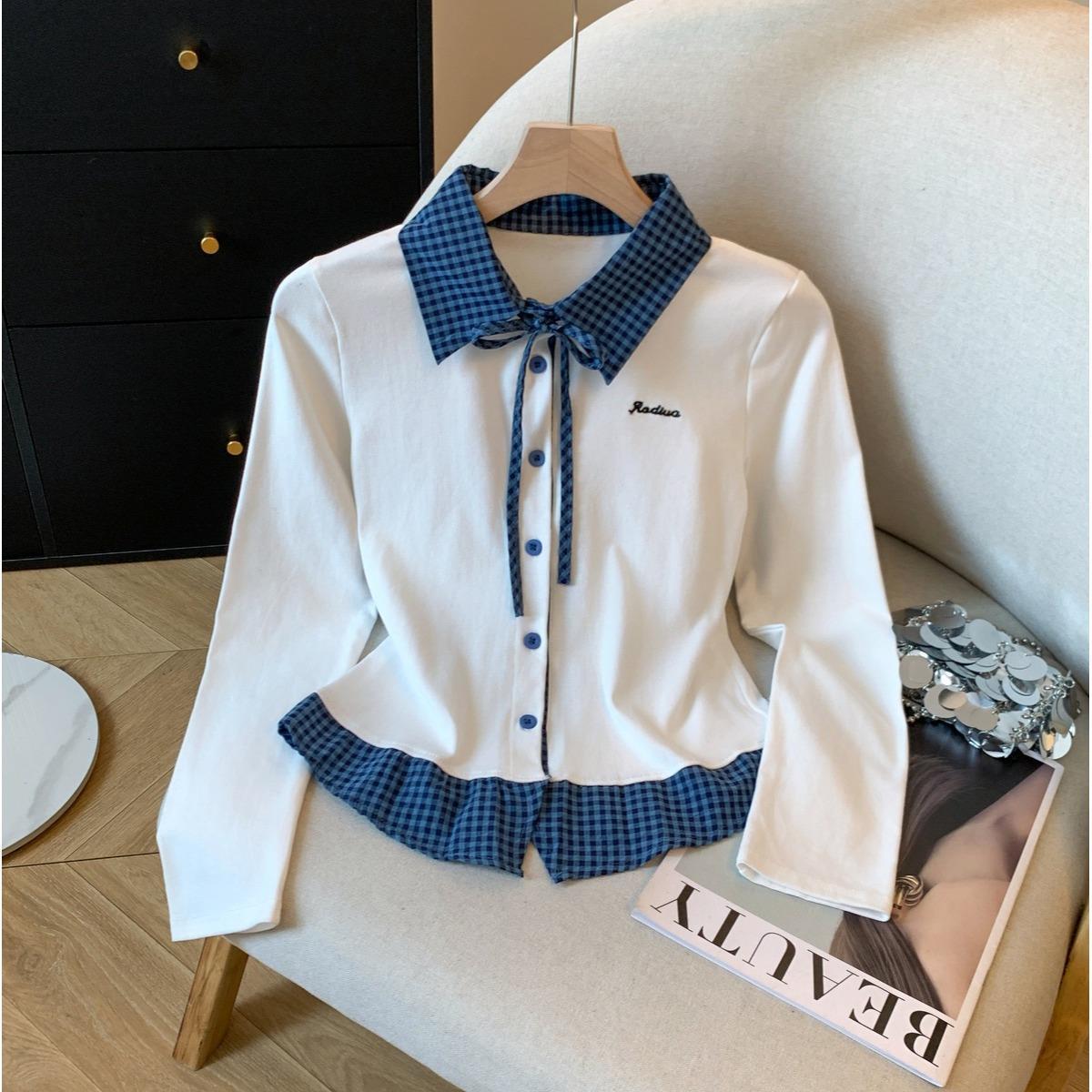 Girls' Shirt, New Spring/Autumn Style, Children's Faux Two-Piece Long-Sleeved T-Shirt, Thin and Stylish, Undershirt for Medium and Large Children