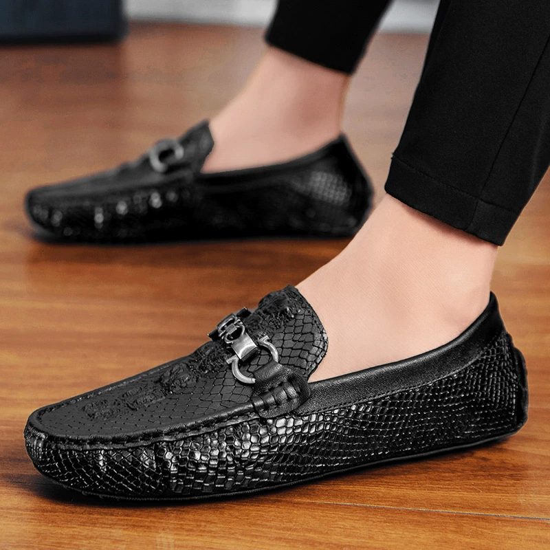 98131 Мужская обувь Кожаные туфли без шнуровки, Весенняя повседневная обувь с низким верхом, кожаная обувь со змеиным узором, коровья кожа, однослойная обувь