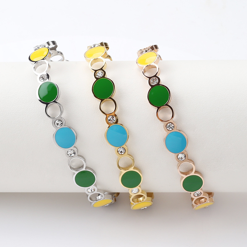 Fashion C Shape Stainless Steel Plating Rhinestones Bangle 1 Piece