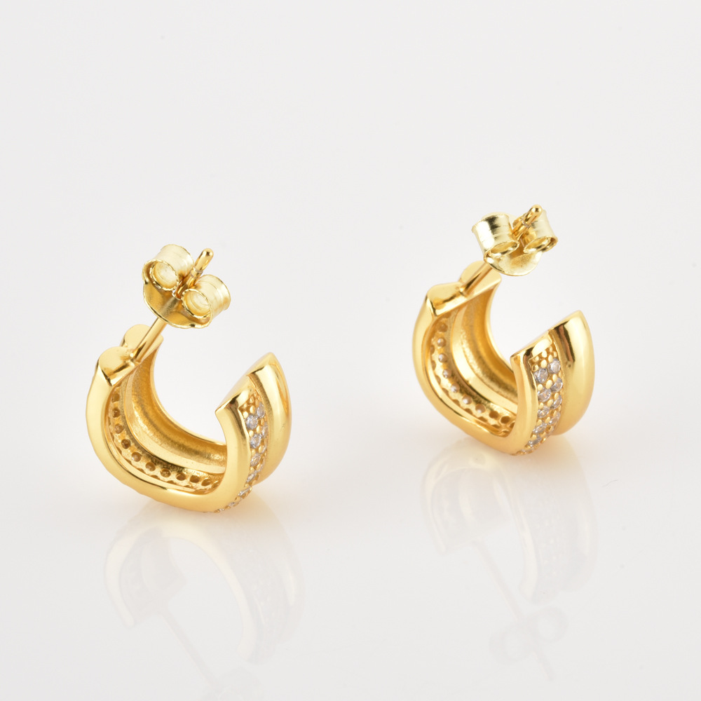 Daily Occasion 925 Sterling Silver Material 1 Pair 925 Sterling Silver Zircon C Shape Ear Studs