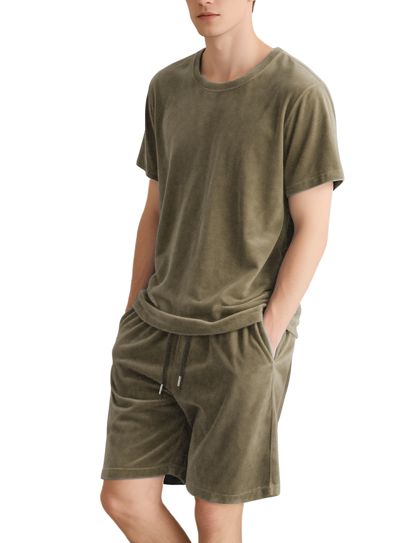 Nuevo transfronterizo de Europa y América Amazon TEMU nuevo hombre de manga corta pantalones cortos deportivos casuales cuello redondo T-shirt de color sólido