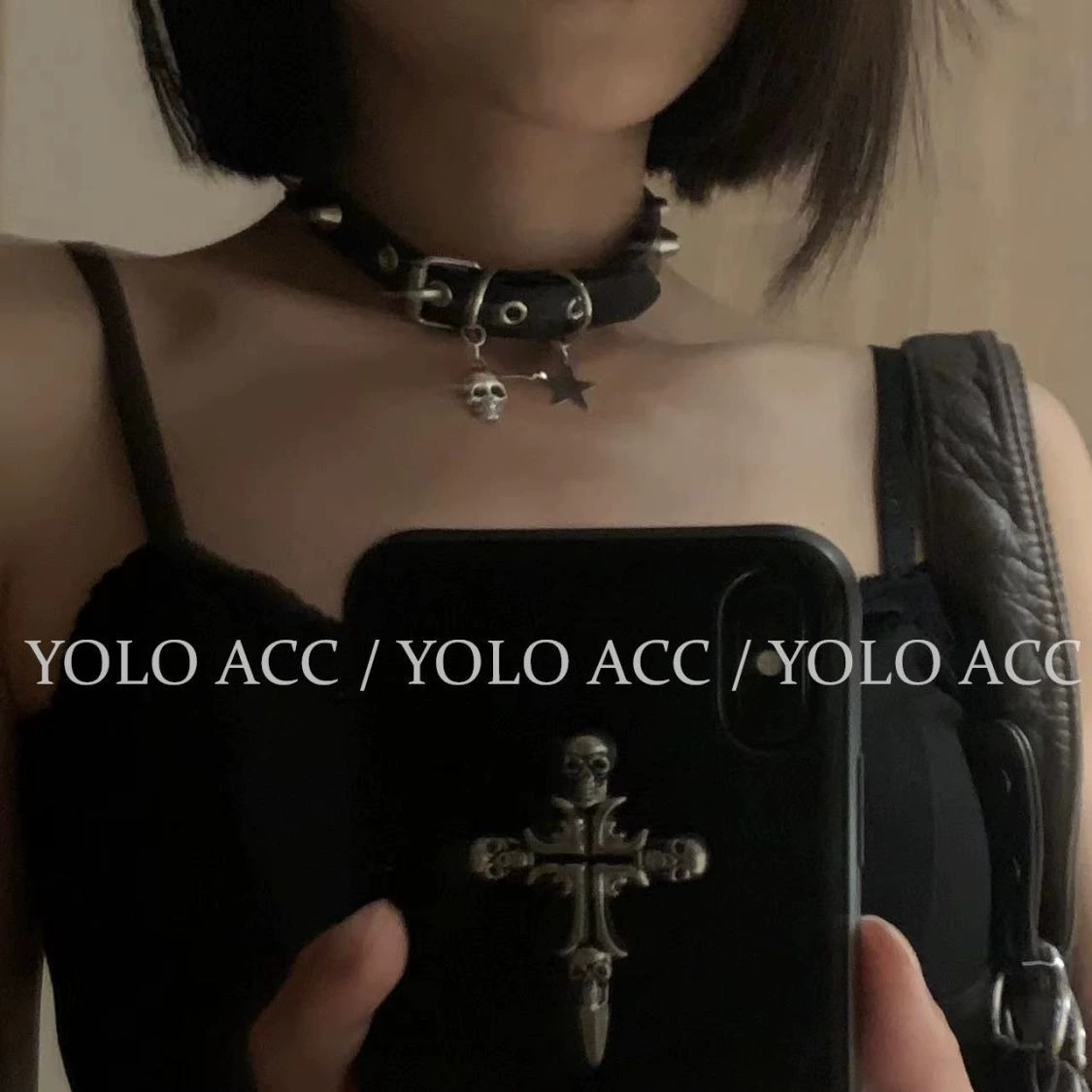 Кожаный чокер Diablo, кулоны-пентаграмма и череп, стиль Y2K готика