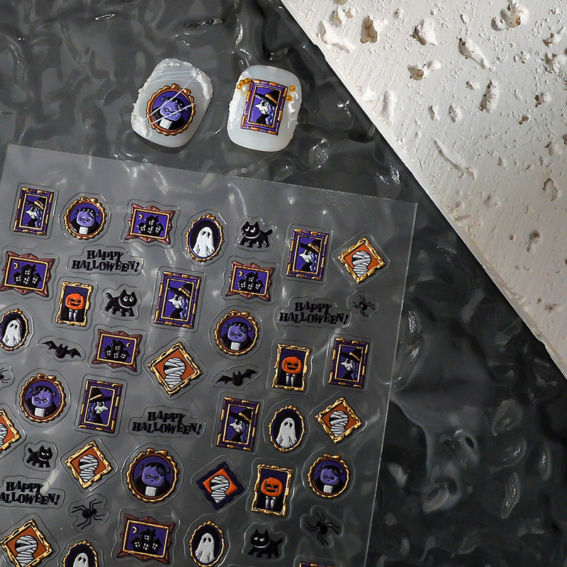 French Halloween New Cross-Border Ghost Nail Stickers Funny Pumpkin Kitten Three-Dimensional Relief Adhesive Stickers French Halloween New Cross-Border Ghost Nail Stickers Funny Pumpkin Kitten Three-Dimensional Relief Adhesive Stickers