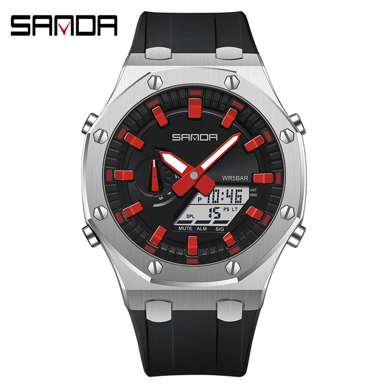 Sanda octogonal mano-elevación luz multifunción reloj de los hombres populares reloj electrónico impermeable reloj de los hombres 3309