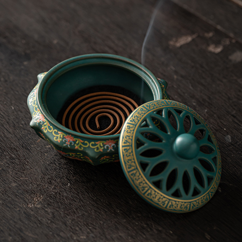 陶瓷景泰蓝香炉 倒流熏香炉 香薰炉香插香道珐琅彩跨境一件代发|ru