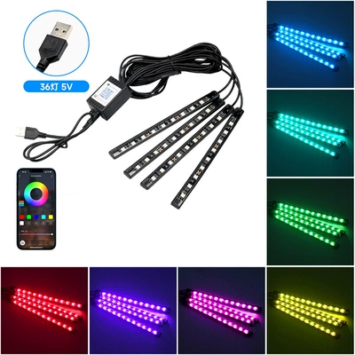 foot atmosphere light car atmosphere: Other lights - one-drag-four-36-lights-usb-head-app-colorful