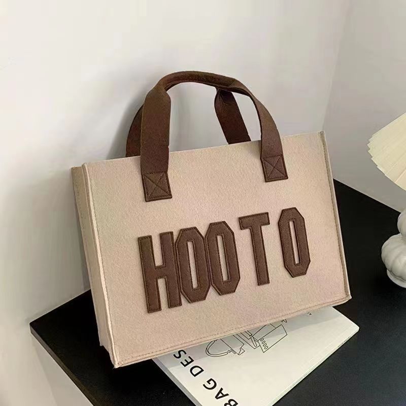 新款毛毡手提包大容量韩版ins风毛毡托特包简约字母单肩包手工