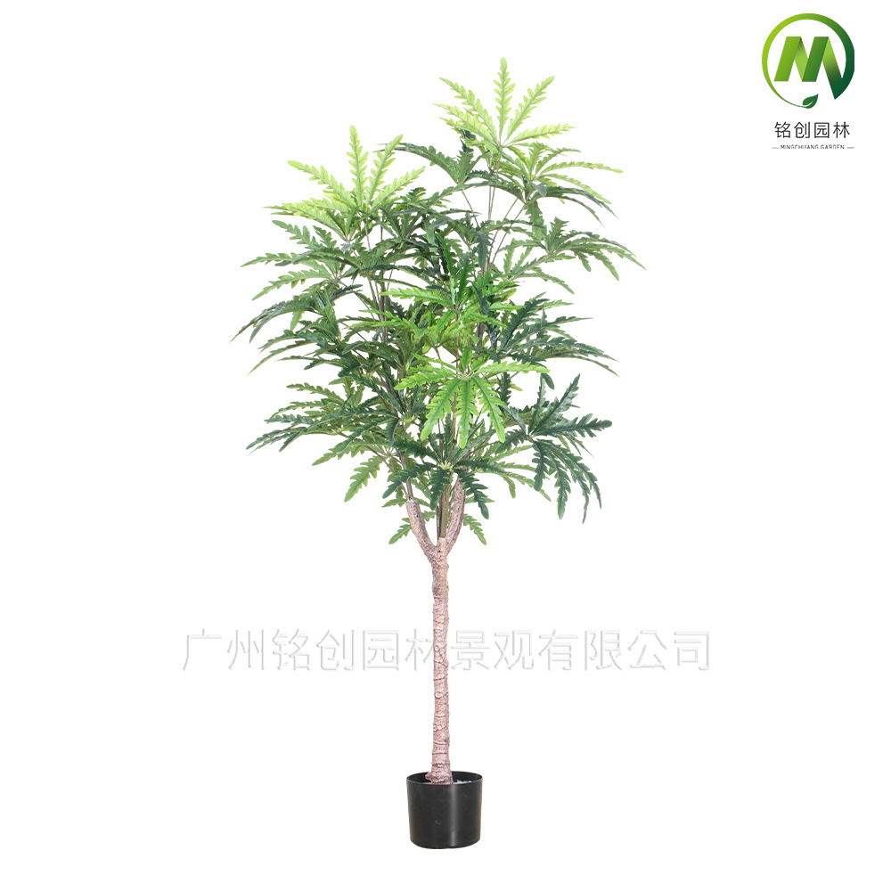 Planta de simulación Sala de estar con maceta de madera de pavo real Planta verde de simulación Planta en maceta de hoja octogonal Planta de interior de madera de pavo real grande