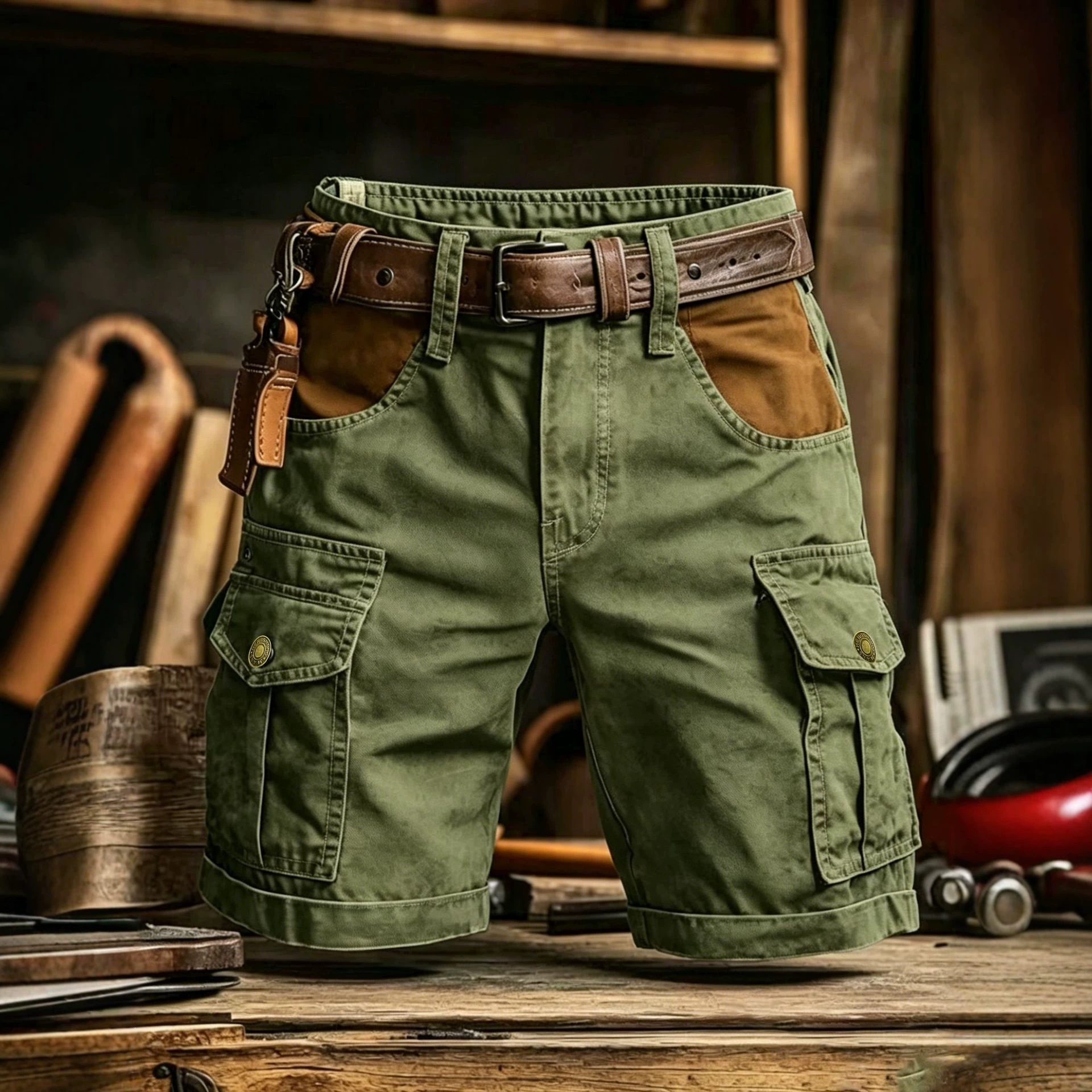 Cross-border bestseller Amazon men's work shorts, punk style patchwork pants, outdoor American style multi-pocket 100% cotton
