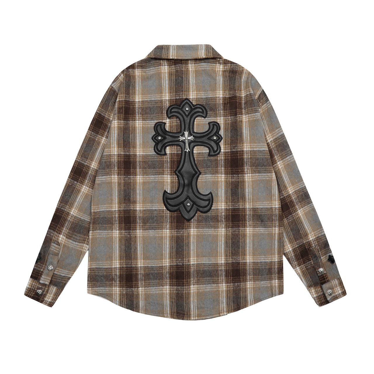 2025 New CH Crowe Correct Edition Heavy Industry Long Sleeve Plaid Cross Patch Shirt for Men and Women One Piece Hair