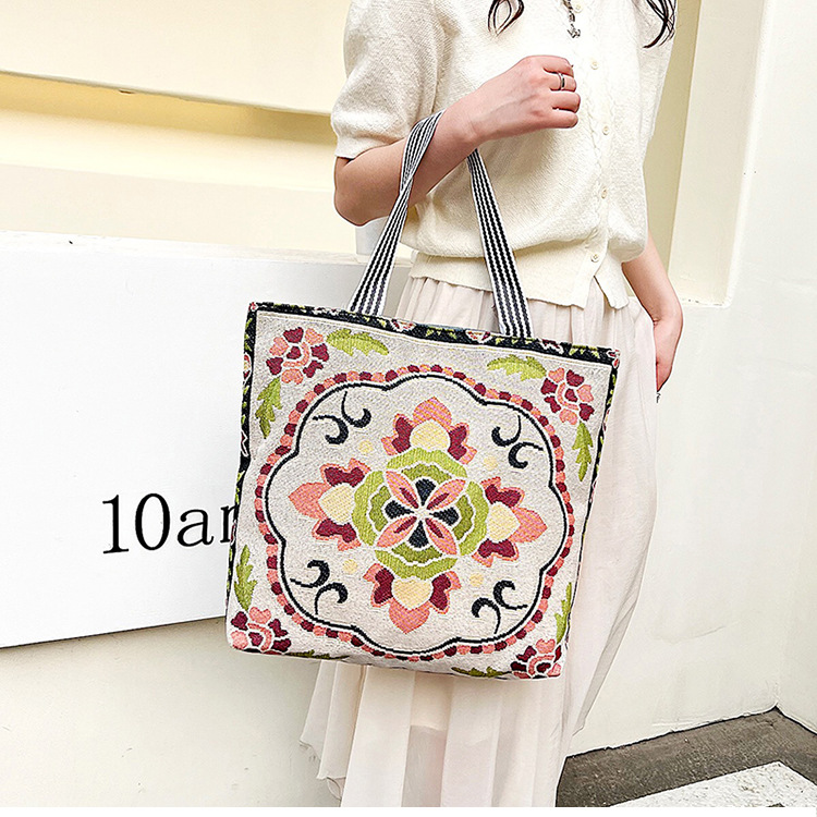 195g Weight Polyester Lining Material Zipper Closure Type Double Shoulder Straps Strap Type Canvas Bag Bags Type Holiday, Travel Occasion Canvas Material Geometric Pattern All Seasons Season Women's Gender Vacation, Ethnic Style Style Medium Size Women's Medium Canvas Geometric Vacation Ethnic Style Zipper Canvas Bag 1
