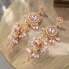 Fashionable retro long earrings, small bell, micro incrustation, Thailand, with gem