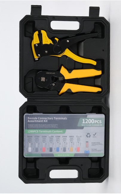 Terminales de Cableado Tipo Tubo VE Europeos Prensados en Frío, 1200 Piezas, Alicates de Engarzado HSC8 6-4A, Juego Combinado de Alicates de Engarzado